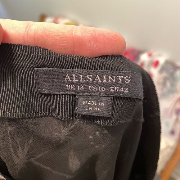 ALLSAINTS Elly Silk Blend Evolution Midi Pencil Skirt Size 10 - Picture 3 of 10